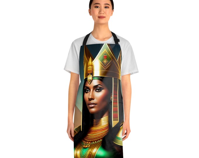 Apron with Egyptian Queen Cleopatra Painting 11, Afrocentric Apron, Chef Gifts, Pottery Apron, Baking, Pampered Chef, Gift for Black Chef