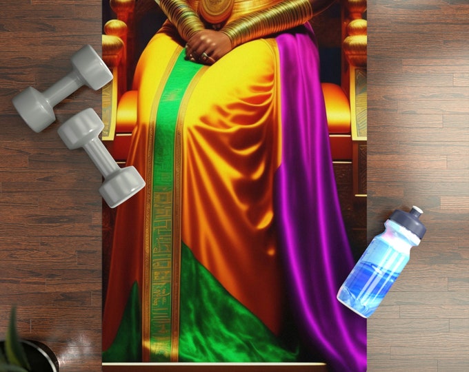 Egyptian Queen Cleopatra Yoga Mat 7, Thick Yoga Mat, Pilates, Fitness, Exercise, Anti Skid, Naturally Rubber, African Art, Black Artwork