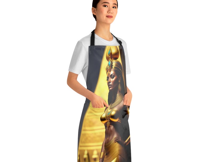 Apron with Egyptian Queen Nefertiti Painting 31, Apron with Pockets, Cooking Apron, Chef, BBQ Apron, Pottery Apronn, Artist, Black Queen