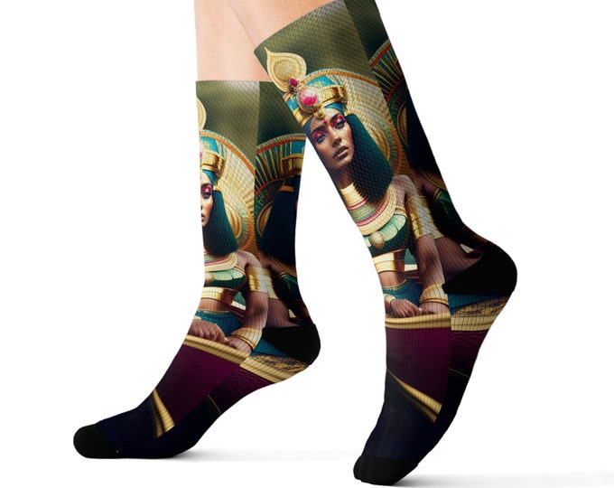 Socks with Egyptian Queen Nefertiti Painting 36, Printed Socks, Stylish, Cute, Art, Black Queen, African American, Egyptian, Ancient Egypt