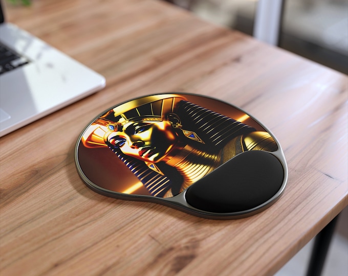 Ergonomic Mouse Pad with Goddess Isis Statue Painting, Computer Mousepad, Desktop Mat, New Job Gift, Afrocentric Art, Black Art