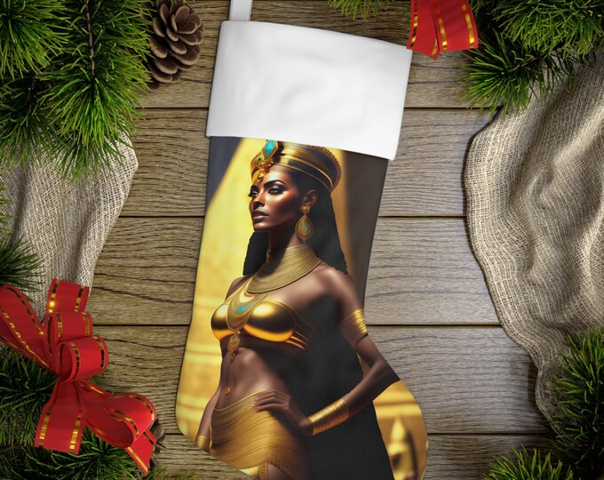 Holiday Stockings with Egyptian Queen Nefertiti Painting 31, Xmas, Christmas Gifts, Kwanzaa, Stocking Stuffer, Holiday Decor, Black Artwork