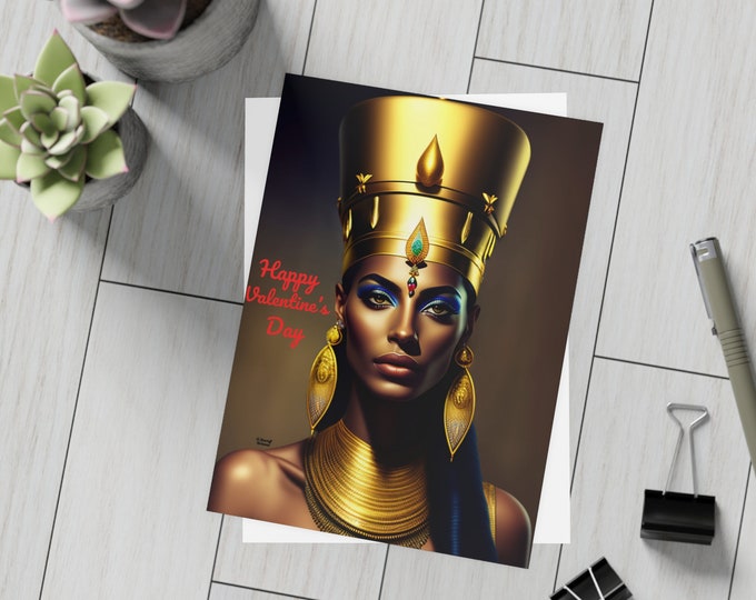 Valentines Day Cards with Queen Nefertiti Painting 8, Greeting Card, Postcard, Egyptian Queen Art, Ancient Egypt, Afro Art, Black Excellence