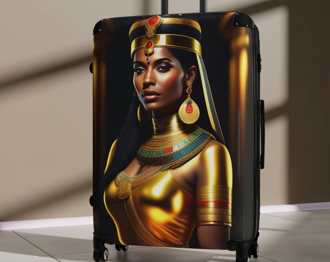 Suitcase with Egyptian Queen Cleopatra Painting 10, Luggage, Vacation, Girls Trip, Summer, Business, Travel, Afrocentric Art, Afro Queen