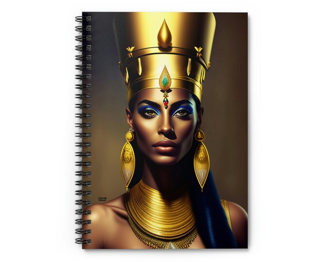 Spiral Notebook with Queen Nefertiti Painting 8, Lined Notebook, Spiral, Journals and Notebooks, Black Women Art, African Art, Egyptian Art