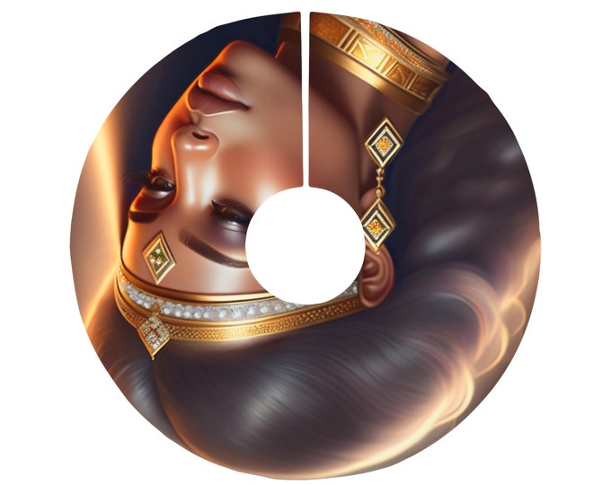 Christmas Tree Skirt with Egyptian Queen Cleopatra Painting 36, Holiday Decor, Xmas, Christmas Gifts, Black Queen, Afrocentric Art, Egypt