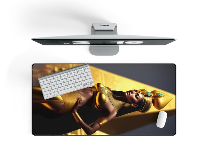 Desk Mat with Egyptian Queen Nefertiti Painting 31, Desktop Mat, Computer Pad, Office, Gamer Gifts, New Job Gift, African Art, Black Queen