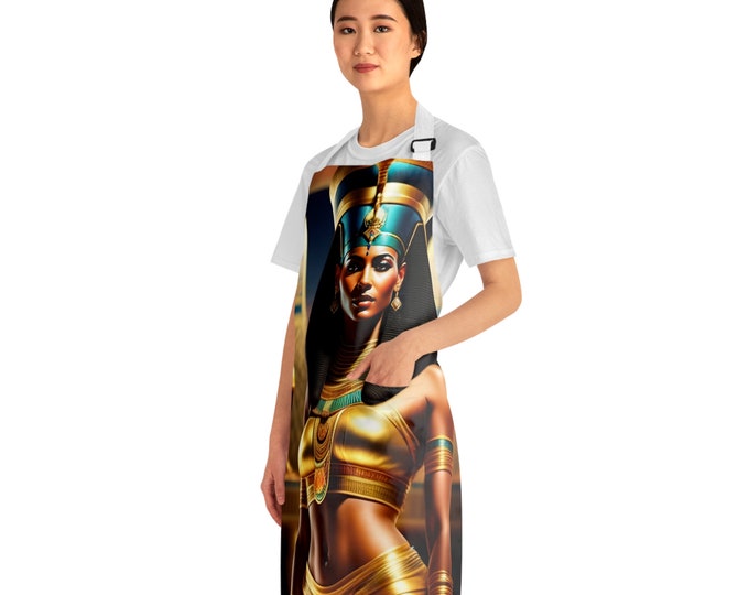 Apron with Egyptian Queen Nefertiti Painting 10, Apron with Pockets, Cooking Apron, Chef, BBQ Apron, Pottery Apronn, Artist, Black Woman Art