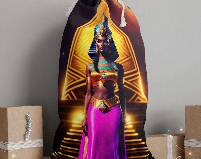 Christmas Santa Sack Bag with Queen Nefertiti Painting 50, Bag for Presents, Gift Bags, Velour Fabric, African Woman, Black Artist Painting
