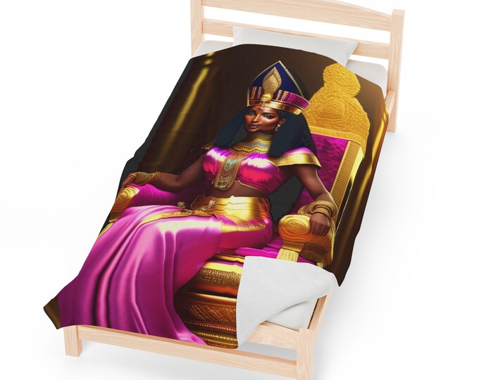 Velveteen Plush Blanket with Queen Cleopatra Painting 12, Bedding, Throw Blanket, Baby Blanket, New Born Baby Gift, Home Decor, Mom Gift