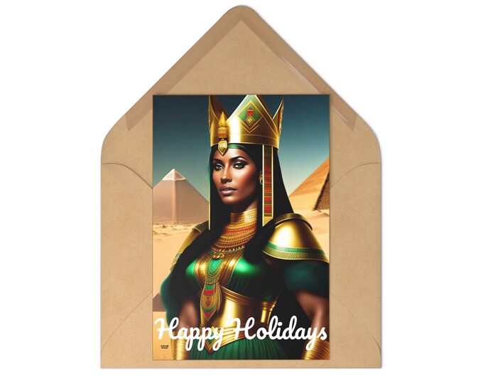 Holiday Postcards (7 pieces) with Queen Cleopatra Painting 11, Xmas Cards, Blank Card, Christmas Gifts, Afrocentric Art, Black Artwork