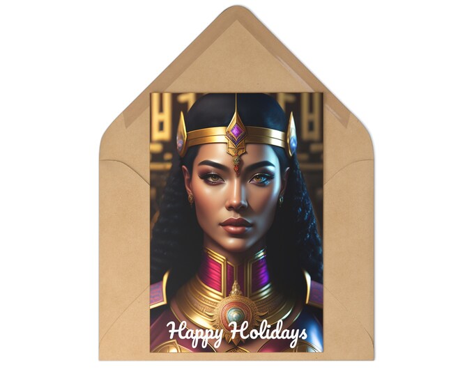 Holiday Postcards (7 pieces) with Queen Cleopatra Painting 1, Xmas Cards, Blank Card, Christmas Gifts, Afrocentric Art, Black Artwork