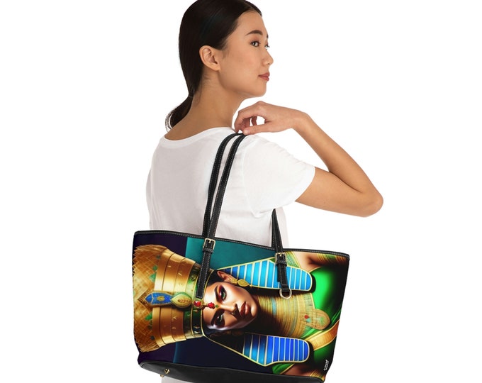 Leather Shoulder Bag with Queen Nefertiti Painting 7, Tote Bag, Leather Purse Women, Handmade Cross Body Bag, Weekender Bag, Afrocentric Art
