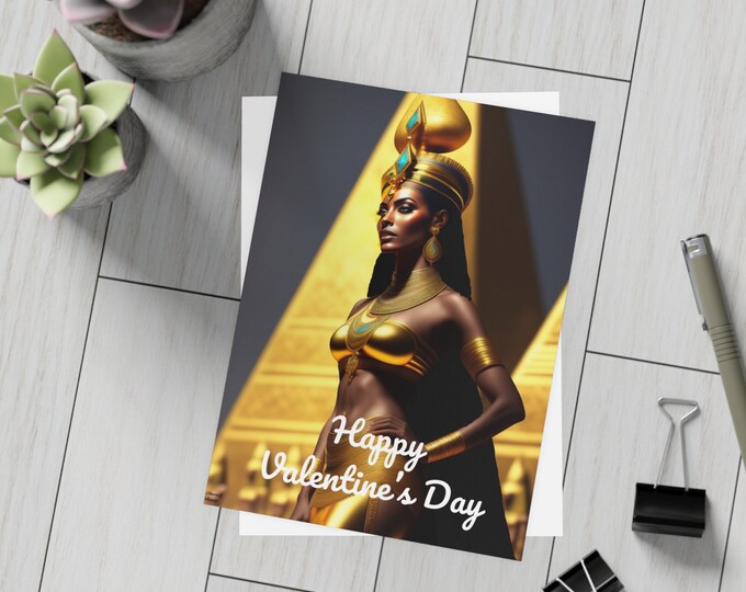 Valentines Day Cards with Queen Nefertiti Painting 31, Greeting Card, Postcard, Egyptian Queen Art, Ancient Egypt, Black Glamour, Afro Art
