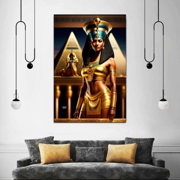 Peinture sur toile 10 de la reine Néfertiti, décoration égyptienne, beaux-arts, peinture numérique, art mural femme noire, art afro-américain, cadeau fille noire