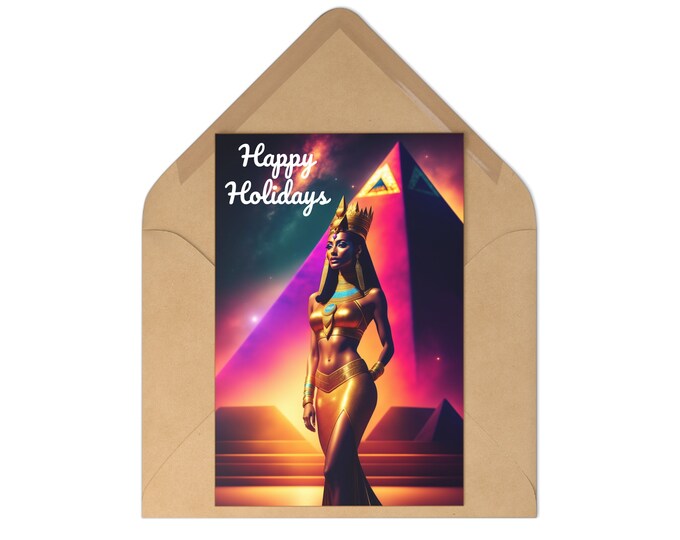 Holiday Postcards (7 pieces) with Queen Nefertiti Painting 45, Xmas Cards, Greeting, Birthday, Christmas Gifts, Nubian Queen, Black Art