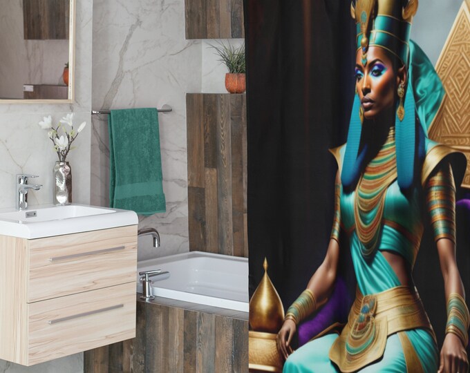 Shower Curtains with Queen Nefertiti Egyptian Painting 16, Bathroom Decor, Long Curtains, Home, Apartment, Gifts for Women, Arts -Gifts