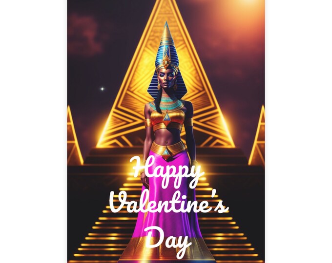 Valentines Day Cards with Queen Nefertiti Painting 50, Greeting Card, Postcard, Egyptian Queen Art, Ancient Egypt, Black Woman Art, African