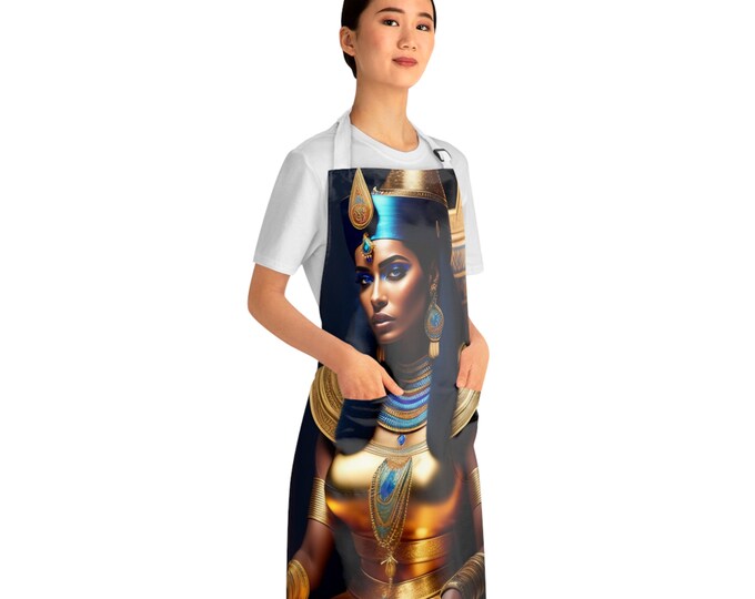 Apron with Egyptian Queen Cleopatra Painting 21, Afrocentric Apron, Cooking, Chef Gifts, Pottery Apron, Pampered Chef, Gift for Black Chef