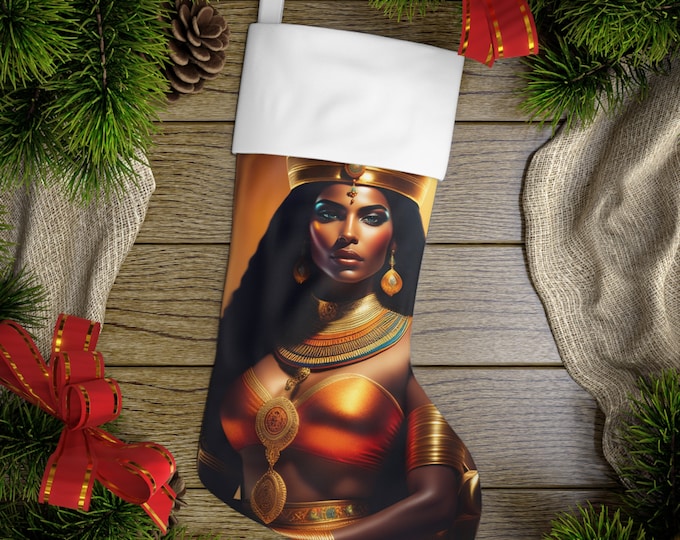 Holiday Stockings with Egyptian Queen Nefertiti Painting 18, Xmas, Christmas Gifts, Kwanzaa, Stocking Stuffer, Holiday Decor, Black Artwork