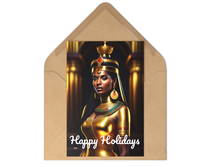 Holiday Postcards (7 pieces) with Queen Cleopatra Painting 10, Xmas Cards, Blank Card, Christmas Gifts, Afrocentric Art, Black Artwork