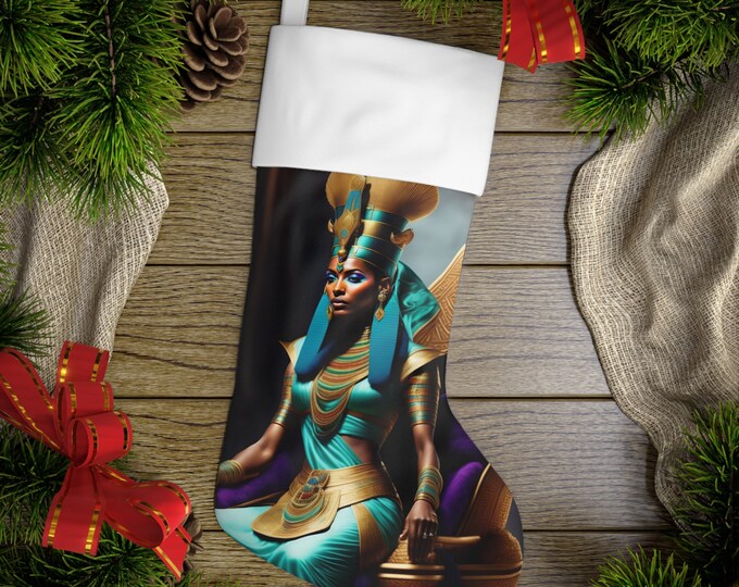 Holiday Stockings with Egyptian Queen Nefertiti Painting 16, Xmas, Christmas Gifts, Kwanzaa, Stocking Stuffer, Holiday Decor, Black Artwork