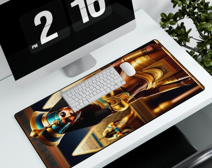 Desk Mat with Egyptian Queen Nefertiti Painting 10, Desktop Mat, Computer Pad, Office, Gamer Gifts, New Job Gift, African Art, Black Queen