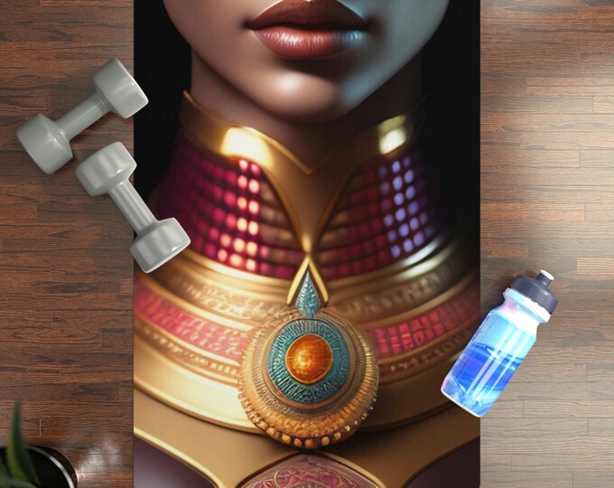 Egyptian Queen Cleopatra Yoga Mat 2, Thick Yoga Mat, Pilates, Fitness, Exercise, Anti Skid, Naturally Rubber, African Art, Black Artwork