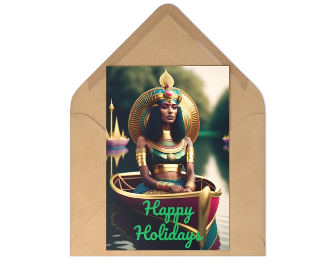 Holiday Postcards (7 pieces) with Queen Nefertiti Painting 36, Xmas Cards, Greeting, Gift for Her, Christmas Gifts, Nubian Queen, Black Art