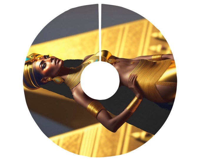 Christmas Tree Skirt with Egyptian Queen Nefertiti Painting 31, Holiday Decor, Xmas, Kwanzaa, Christmas Gifts, Ancient Egypt, African Art