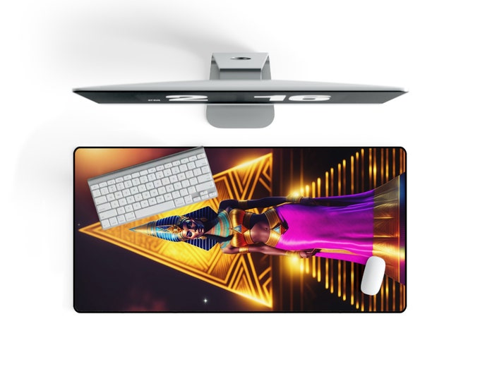 Desk Mat with Egyptian Queen Nefertiti Painting 50, Desktop Mat, Computer Pad, Office, Gamer Gifts, New Job Gift, African Art, Black Queen