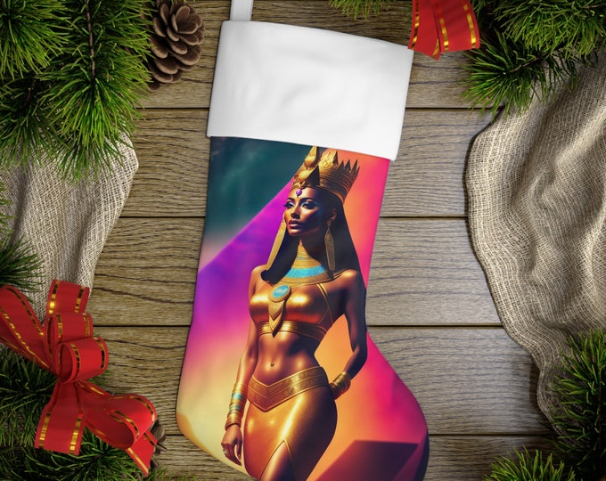 Holiday Stockings with Egyptian Queen Nefertiti Painting 45, Xmas, Christmas Gifts, Kwanzaa, Stocking Stuffer, Holiday Decor, Black Artwork