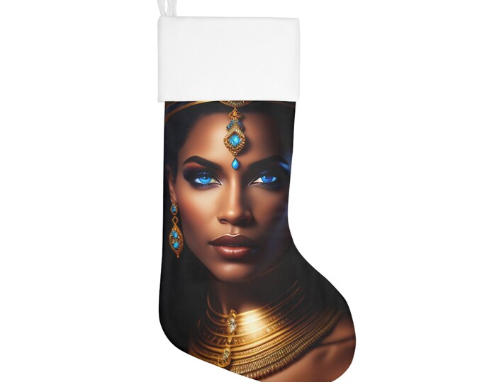 Holiday Stockings with Egyptian Queen Cleopatra Painting 13, Holiday Decor, Christmas Gifts, Kwanzaa, Gift Wrap, Black Woman, African Art