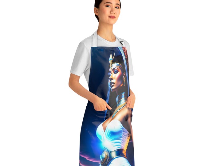 Apron with Egyptian Goddess Isis Painting 19, Cooking Apron, Bartender, Chef Gift, Pottery Apron, Gardening, Black Girl Magic, Afro Art