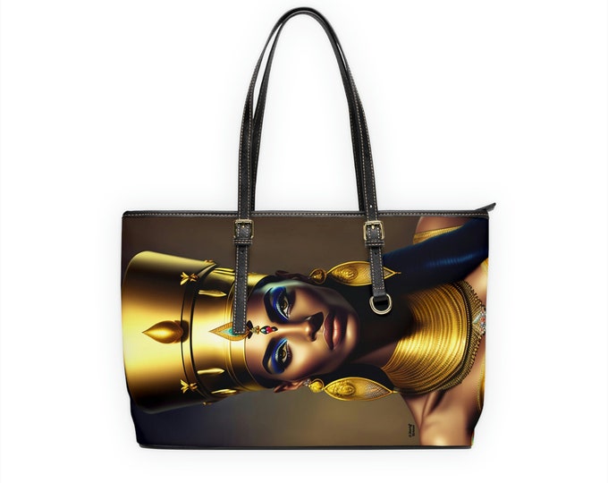 Leather Shoulder Bag with Queen Nefertiti Painting 8, Tote Bag, Leather Purse Women, Handmade Cross Body Bag, Weekender Bag, Afrocentric Art