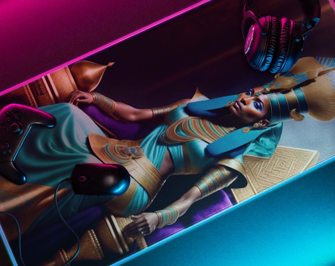 Desk Mat with Egyptian Queen Nefertiti Painting 16, Desktop Mat, Computer Pad, Office, Gamer Gifts, New Job Gift, African Art, Black Queen