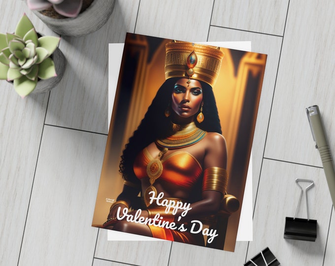Valentines Day Cards with Queen Nefertiti Painting 18, Greeting Card, Postcard, Egyptian Queen Art, Ancient Egypt, Black Excellence, African
