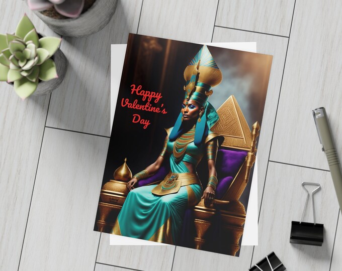 Valentines Day Cards with Queen Nefertiti Painting 16, Greeting Card, Postcard, Egyptian Queen Art, Ancient Egypt, Black Excellence, African