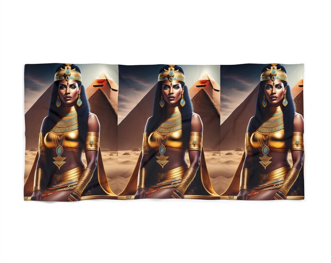 Beach Towel with Ancient Egypt Goddess Isis Painting 2, Pool Towel, Vacation Gift, Summer, Pool Towel, Black Woman, Afrocentric Art