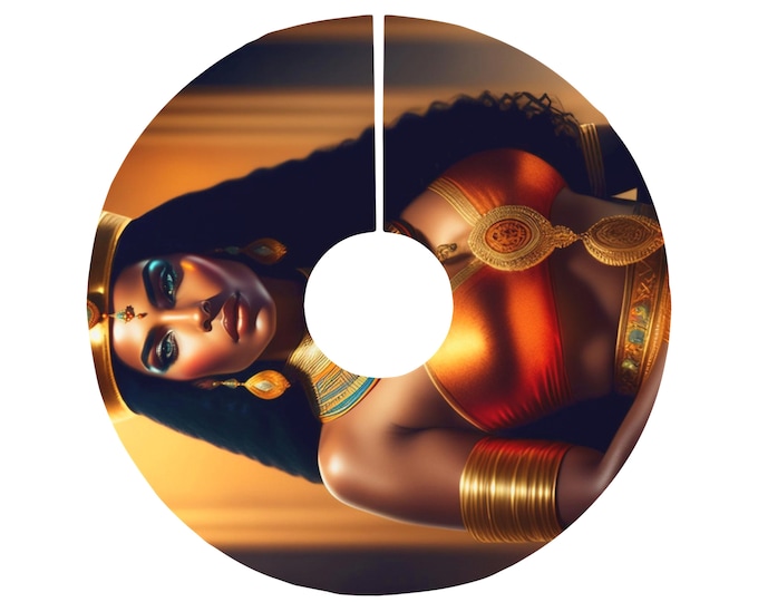 Christmas Tree Skirt with Egyptian Queen Nefertiti Painting 18, Holiday Decor, Xmas, Kwanzaa, Christmas Gifts, Ancient Egypt, African Art