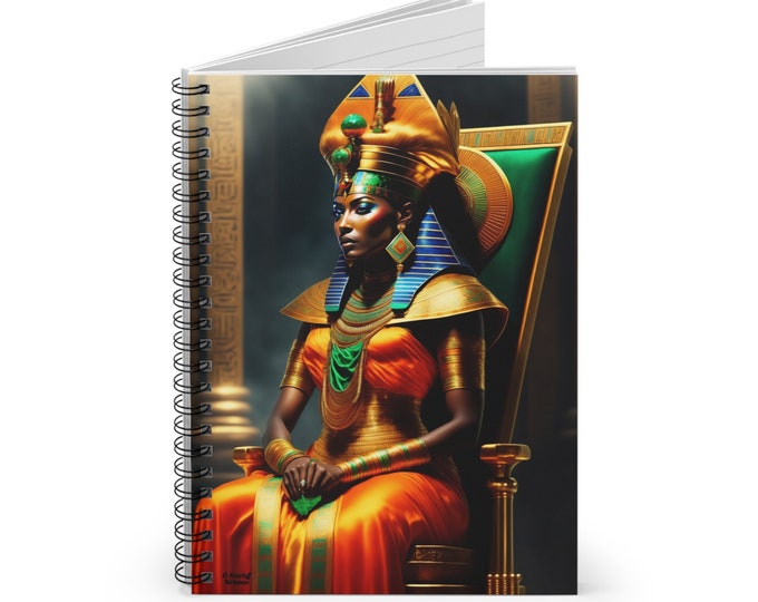 Spiral Notebook with Queen Nefertiti Painting 6, Lined Notebook, Spiral, Journals and Notebooks, Black Women Art, African Art, Egyptian Art