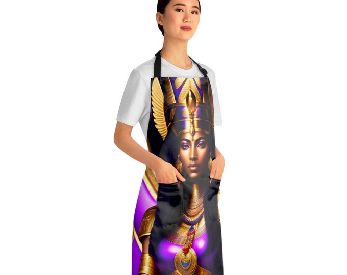 Apron with Egyptian Queen Cleopatra Painting 8, Bartender Apron, Chef Gift, Pottery Apron, Kitchen Apron, Baking, Afrocentric Art, African