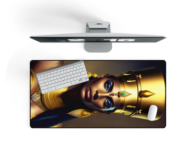 Desk Mat with Egyptian Queen Nefertiti Painting 8, Desktop Mat, Computer Pad, Office, Gamer Gifts, New Job Gift, African Art, Black Queen