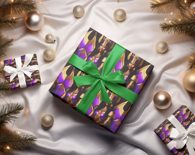 Gift Wrapping Paper with Queen Cleopatra Painting 8, Christmas Presents, Birthday, Graduation, Black Art, Egypt, Eco Friendly, Arts -Gifts