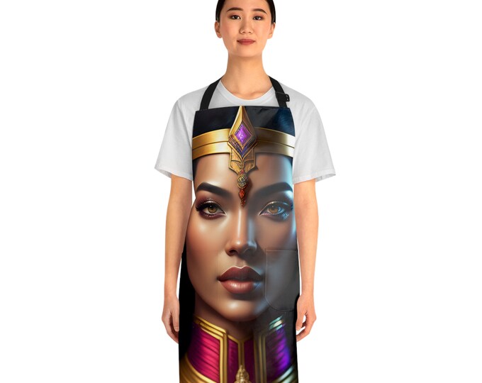 Apron with Egyptian Queen Cleopatra Painting 1, Bartender Apron, Chef Gift, Pottery Apron, Kitchen Apron, Baking, Afrocentric Art, African