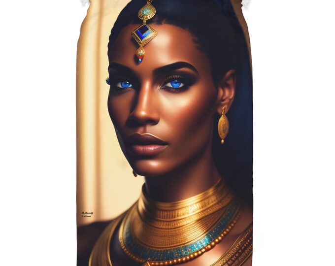 Christmas Santa Sack Bag with Queen Cleopatra Painting 20, Holiday Gift Bag, Xmas Decor, Velour Fabric, Black Artwork, Afrocentric Art