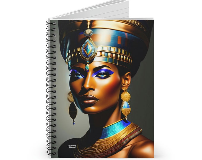 Spiral Notebook with Queen Nefertiti Painting 3, Lined Notebook, Spiral, Journals and Notebooks, Black Women Art, African Art, Egyptian Art