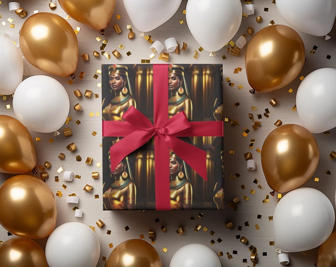 Gift Wrapping Paper with Queen Cleopatra Painting 10, Christmas Presents, Birthday, Graduation, Black Art, Egypt, Eco Friendly, Arts -Gifts