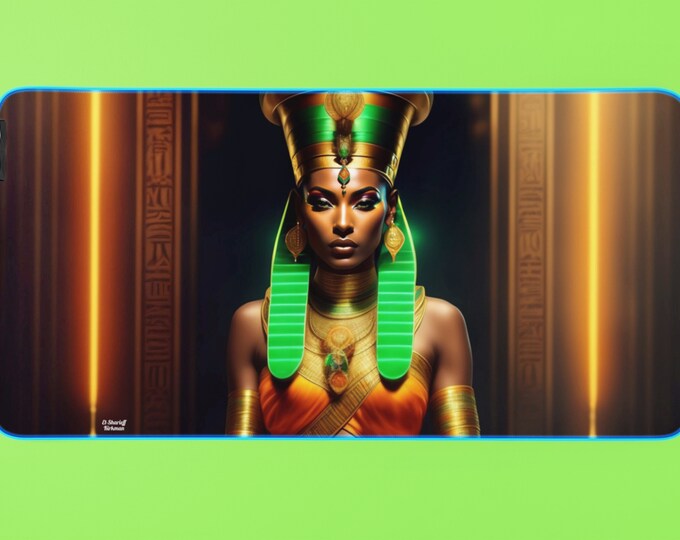 Desk Mat with Egyptian Queen Nefertiti Painting 19, Desktop Mat, Computer Pad, Office, Gamer Gifts, New Job Gift, African Art, Black Queen