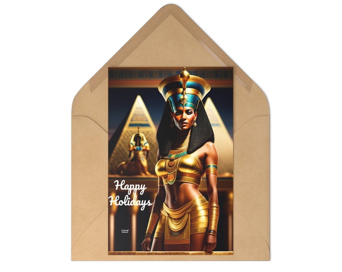 Holiday Postcards (7 pieces) with Queen Nefertiti Painting 10, Xmas Cards, Greeting, Gift for Him, Christmas Gifts, Nubian Queen, Black Art